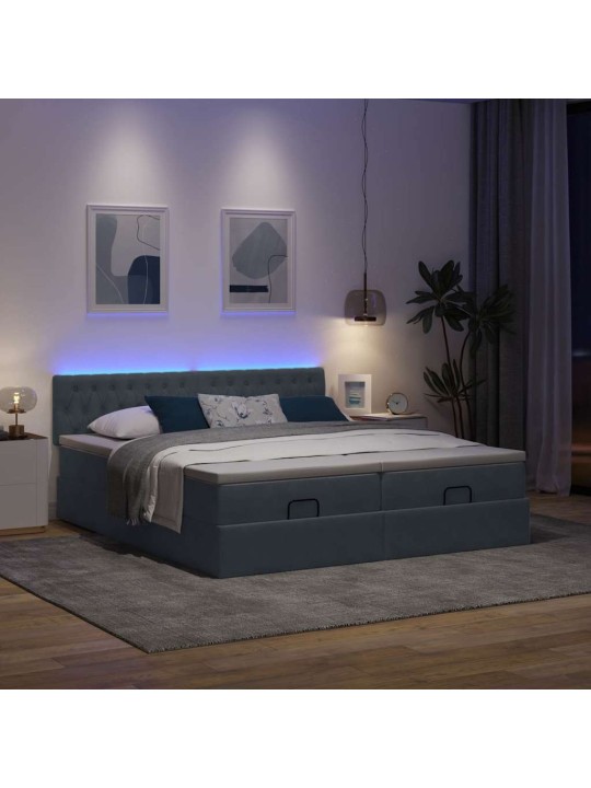 Osmaņu gultas rāmis ar matračiem tumši pelēks 160x200cm audums