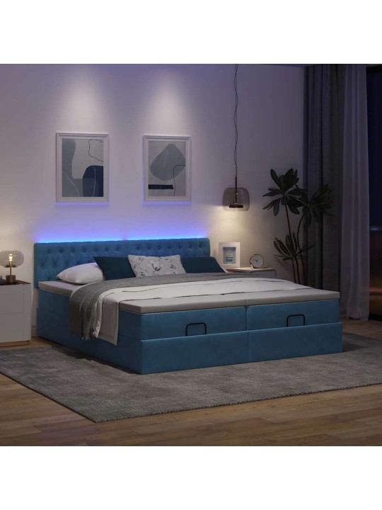 Osmaņu gultas rāmis ar matračiem tumši zils 180x200cm audums
