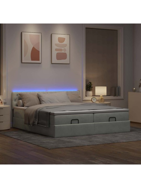 Osmaņu gultas rāmis ar matračiem gaiši pelēks 200x200cm audums