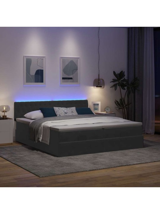 Osmaņu gultas rāmis ar matračiem melns 200x200cm audums