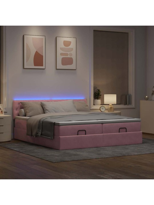 Osmaņu gultas rāmis ar matračiem rozā 200x200cm audums