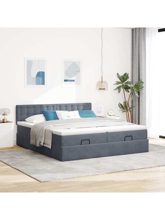 Osmaņu gultas rāmis ar matračiem tumši pelēks 180x200cm audums