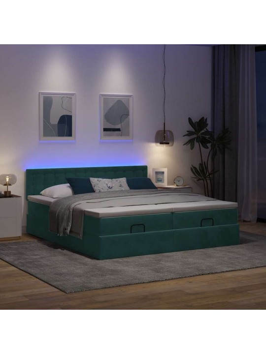 Osmaņu gultas rāmis ar matračiem tumši zaļš 180x200cm audums