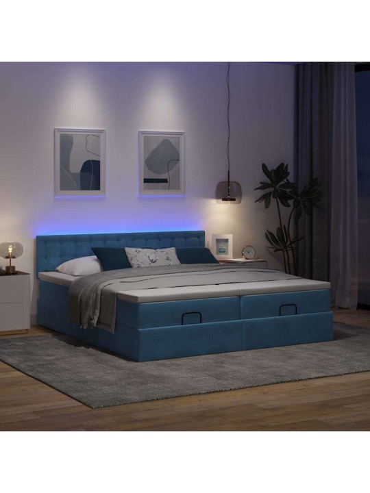 Osmaņu gultas rāmis ar matračiem tumši zils 180x200cm audums