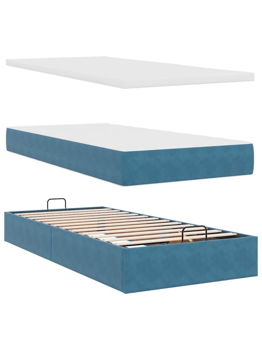Osmaņu gultas rāmis ar matračiem tumši zils 180x200cm audums