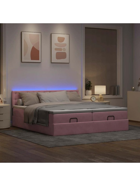 Osmaņu gultas rāmis ar matračiem rozā 200x200cm audums