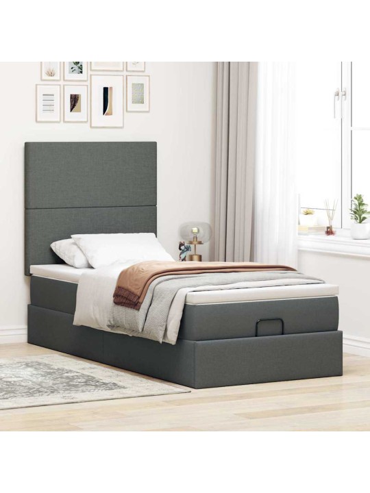 Osmaņu gultas rāmis ar matrača tumši pelēks 100x200 cm audums