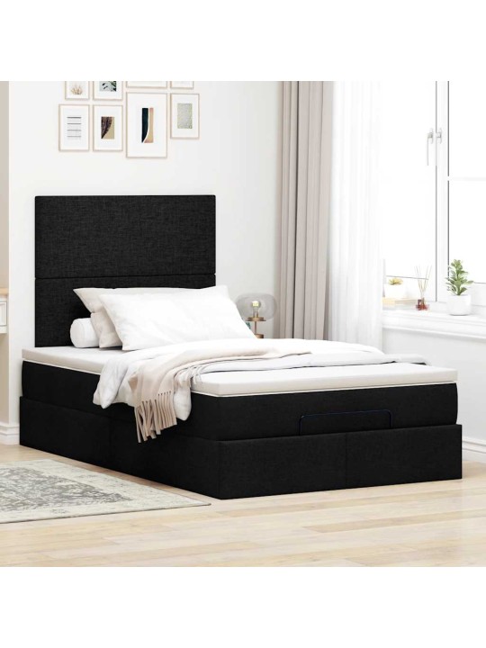 Osmaņu gultas rāmis ar matrača melns 120x200 cm audums