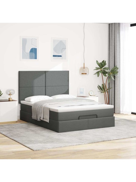 Osmaņu gultas rāmis ar matrača tumši pelēks 140x200 cm audums