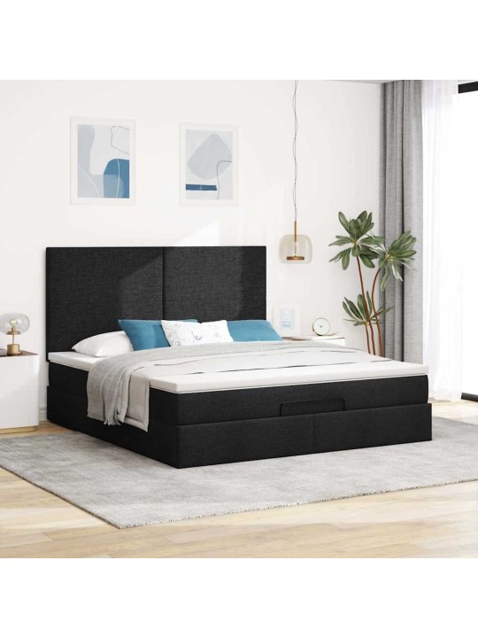 Osmaņu gultas rāmis ar matrača melns 180x200cm audums
