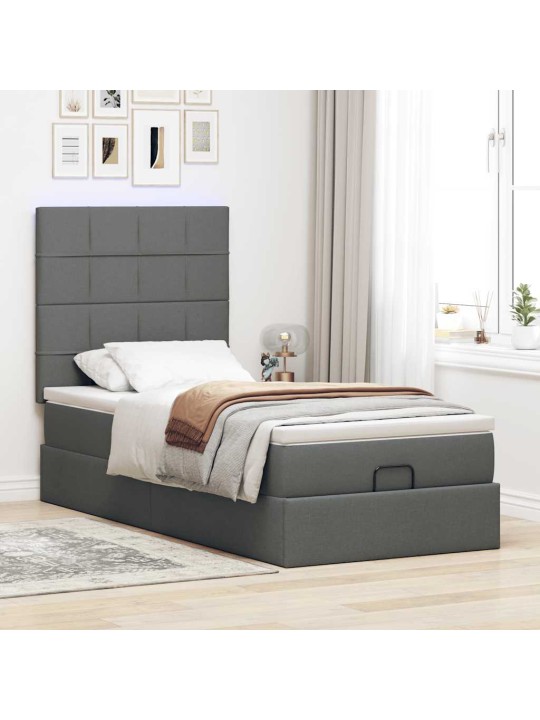 Osmaņu gultas rāmis ar matrača tumši pelēks 90x200 cm audums