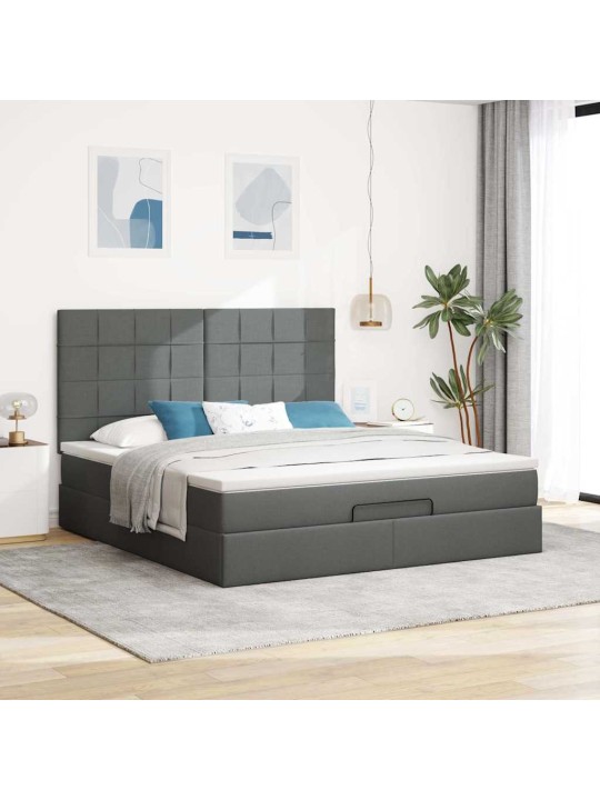 Osmaņu gultas rāmis ar matrača tumši pelēks 180x200cm audums