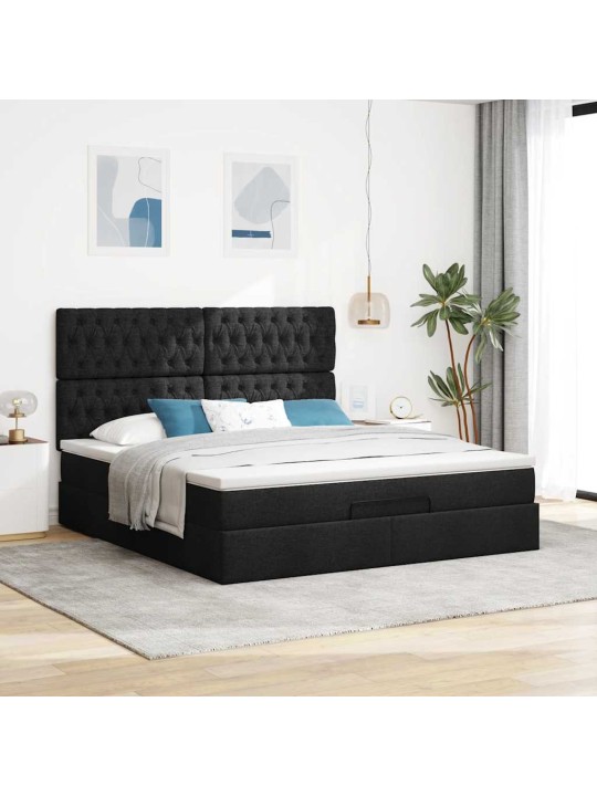 Osmaņu gultas rāmis ar matrača melns 160x200cm audums