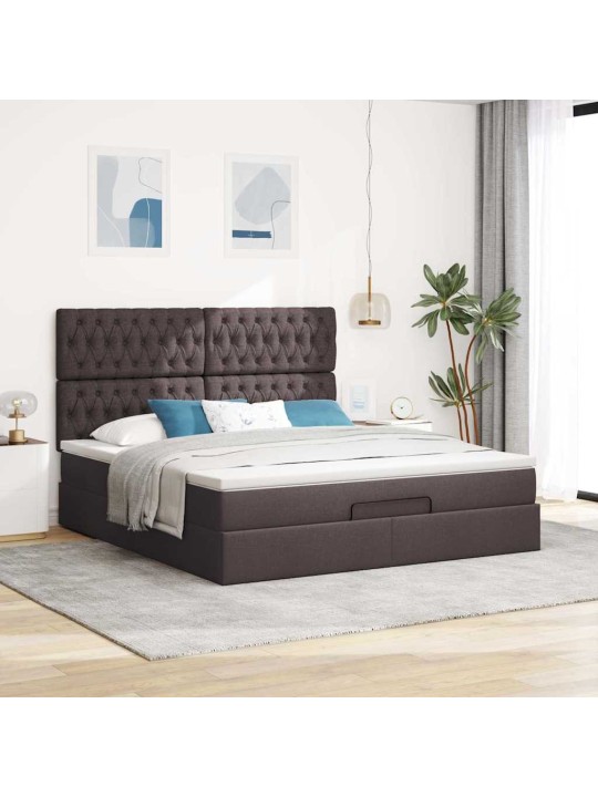 Osmaņu gultas rāmis ar matrača tumši brūns 160x200cm audums
