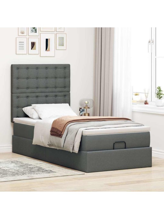 Osmaņu gultas rāmis ar matrača tumši pelēks 90x200 cm audums