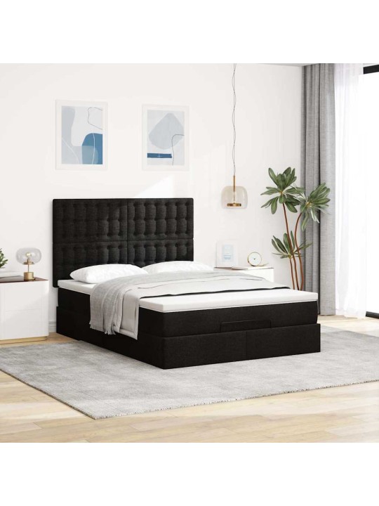 Osmaņu gultas rāmis ar matrača melns 140x200 cm audums
