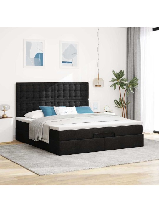 Osmaņu gultas rāmis ar matrača melns 180x200cm audums