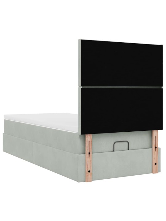 Osmaņu gultas rāmis ar matračiem gaiši pelēks 80x200 cm samts