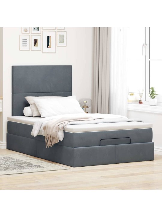 Osmaņu gultas rāmis ar matračiem tumši pelēks 120x190cm samts