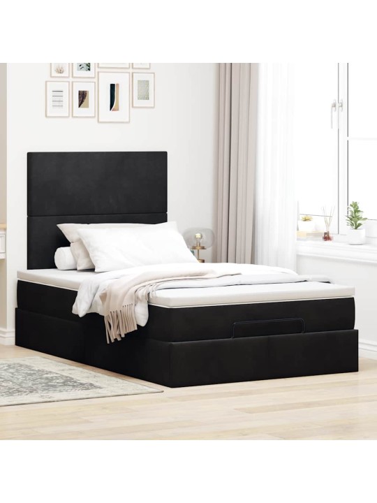 Osmaņu gultas rāmis ar matračiem melns 120x200 cm samts