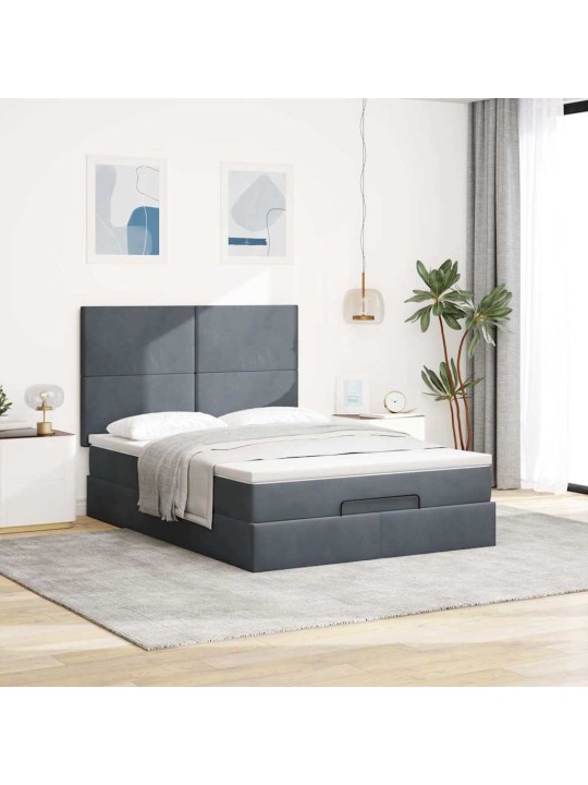 Osmaņu gultas rāmis ar matračiem tumši pelēks 140x190cm samts