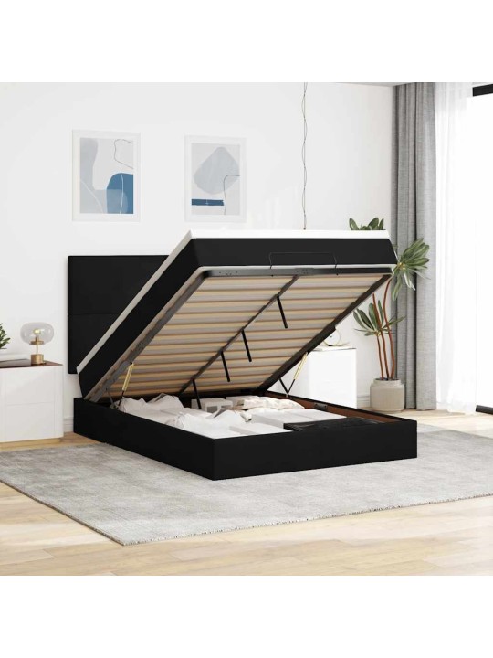 Osmaņu gultas rāmis ar matračiem melns 140x190 cm samts