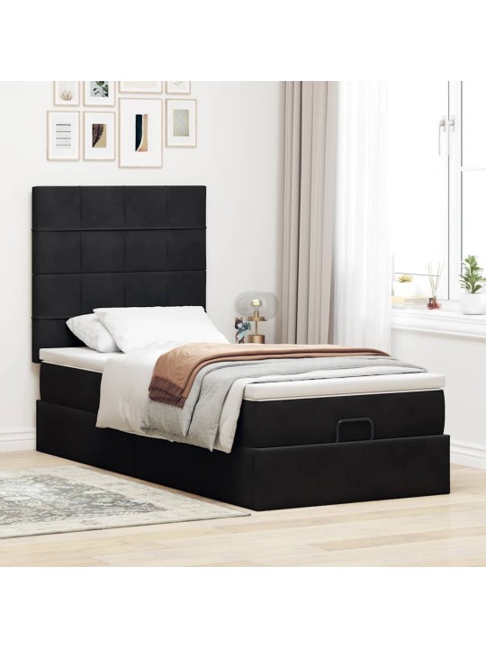 Osmaņu gultas rāmis ar matračiem melns 80x200 cm samts