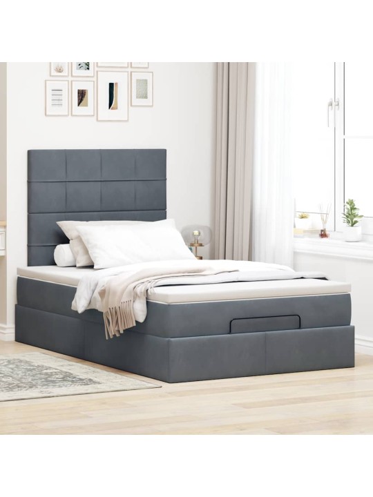 Osmaņu gultas rāmis ar matračiem tumši pelēks 120x190cm samts
