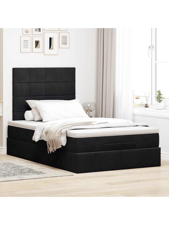 Osmaņu gultas rāmis ar matračiem melns 120x200 cm samts