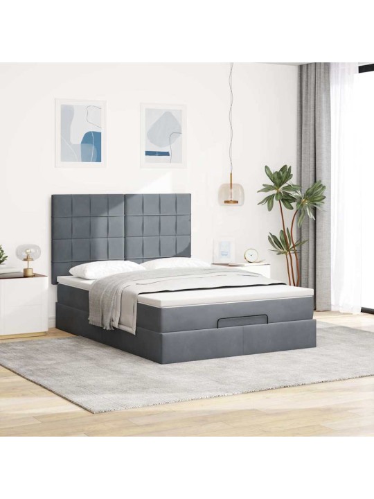 Osmaņu gultas rāmis ar matračiem tumši pelēks 140x190cm samts