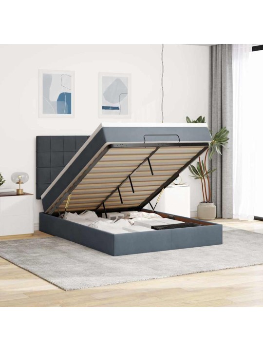 Osmaņu gultas rāmis ar matračiem tumši pelēks 140x190cm samts