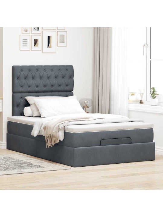 Osmaņu gultas rāmis ar matračiem tumši pelēks 120x190cm samts