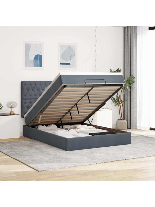 Osmaņu gultas rāmis ar matračiem tumši pelēks 140x190cm samts