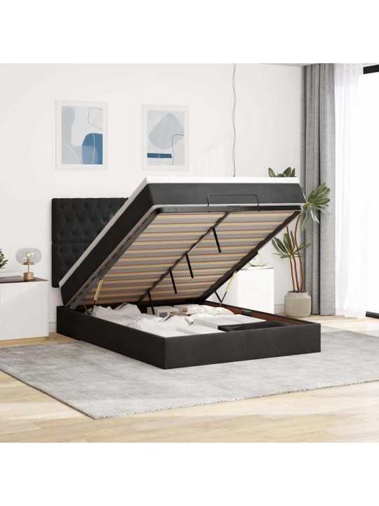 Osmaņu gultas rāmis ar matračiem melns 140x190 cm samts