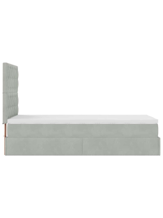 Osmaņu gultas rāmis ar matračiem gaiši pelēks 80x200 cm samts
