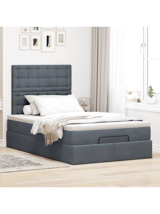 Osmaņu gultas rāmis ar matračiem tumši pelēks 120x190cm samts