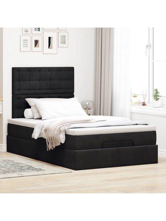 Osmaņu gultas rāmis ar matračiem melns 120x200 cm samts
