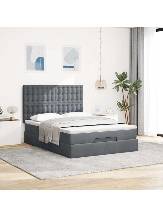 Osmaņu gultas rāmis ar matračiem tumši pelēks 140x190cm samts