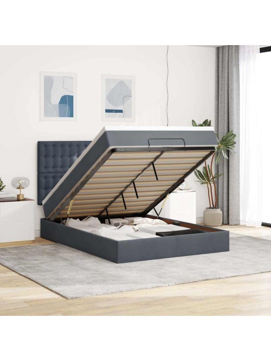 Osmaņu gultas rāmis ar matračiem tumši pelēks 140x190cm samts
