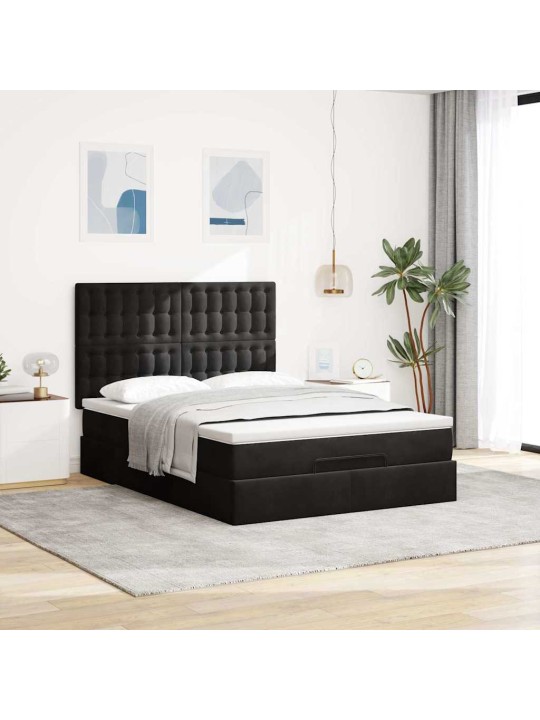Osmaņu gultas rāmis ar matračiem melns 140x190 cm samts