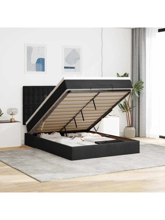 Osmaņu gultas rāmis ar matračiem melns 140x190 cm samts