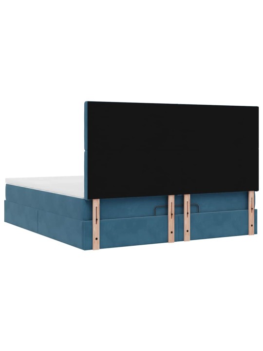 Osmaņu gultas rāmis ar matračiem tumši zils 180x200cm audums