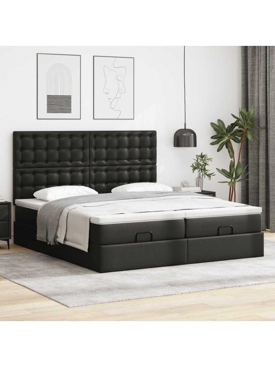Osmaņu gultas rāmis ar matračiem melns 200x200 cm mākslīgā āda