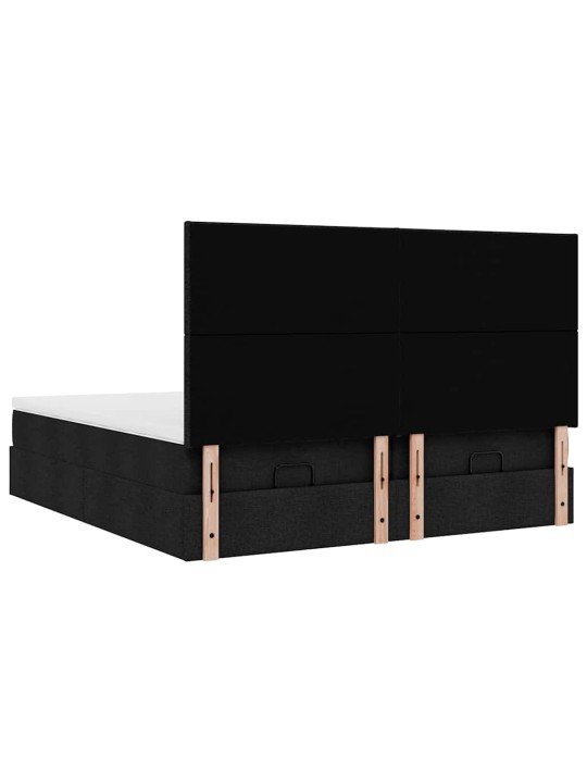 Osmaņu gultas rāmis ar matračiem melns 200x200cm audums