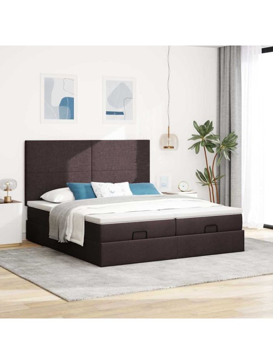 Osmaņu gultas rāmis ar matračiem tumši brūns 200x200cm audums