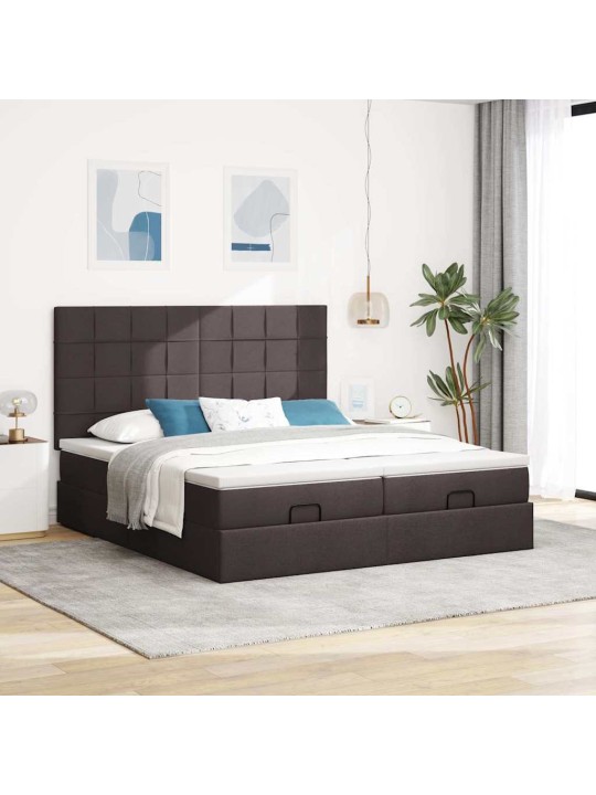 Osmaņu gultas rāmis ar matračiem tumši brūns 180x200cm audums