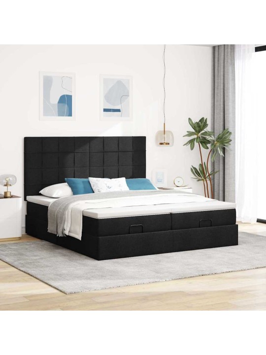 Osmaņu gultas rāmis ar matračiem melns 200x200cm audums
