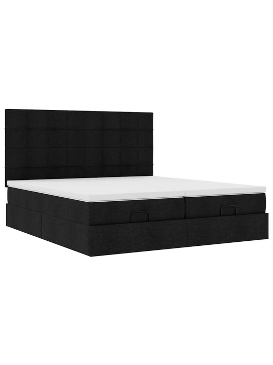 Osmaņu gultas rāmis ar matračiem melns 200x200cm audums