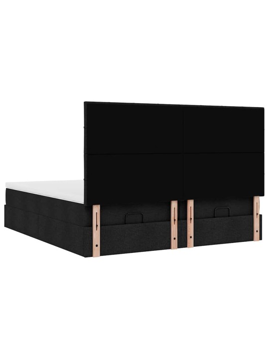 Osmaņu gultas rāmis ar matračiem melns 200x200cm audums