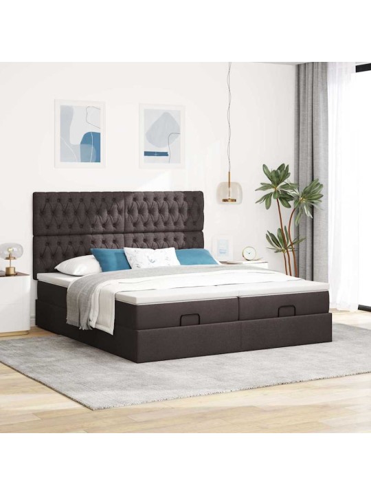 Osmaņu gultas rāmis ar matračiem tumši brūns 180x200cm audums